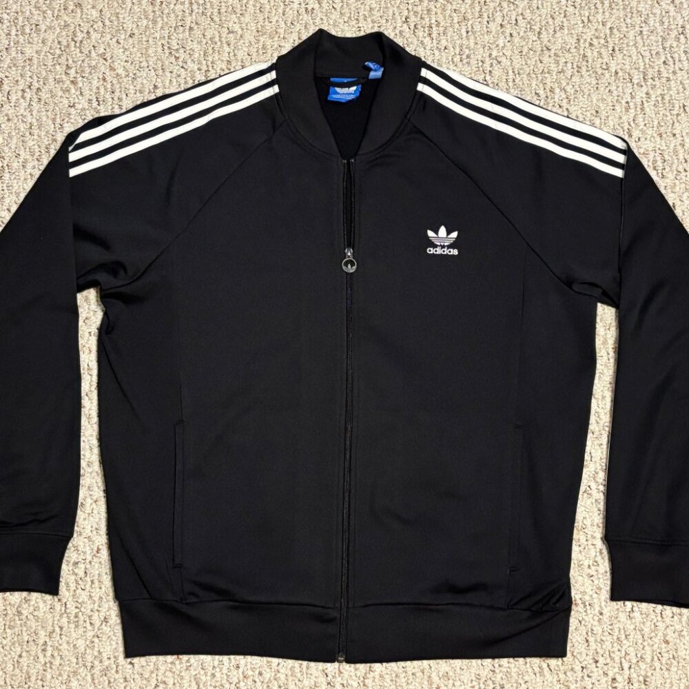 Adidas Originals Mens Black With White Stripes XL Track Jacket Trefoil Firebird